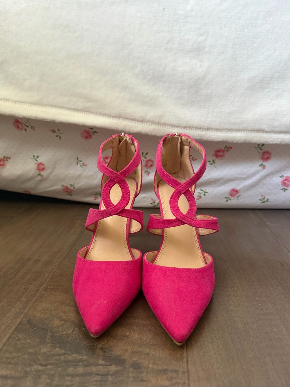 Kelly & Katie Fuchsia Suede Pointed-Toe Strappy Heels